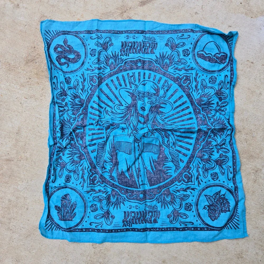 Shiner Texhex IPA Beer Bandana Merch Psychedelic Western Cowboy OS Scarf Blue